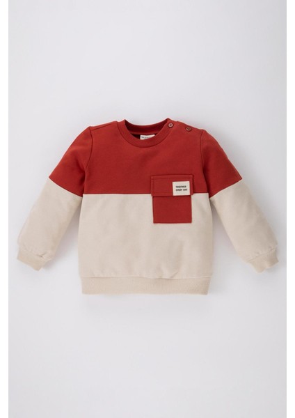 Erkek Bebek Bisiklet Yaka Renk Bloklu İçi Yumuşak Tüylü Sweatshirt A9753A523AU fırsatları