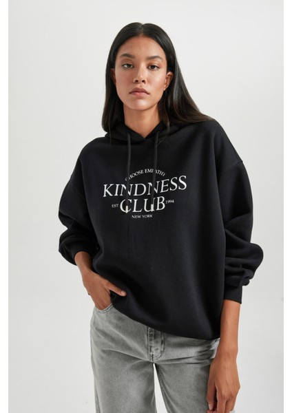 Oversize Fit Kapüşonlu Kalın Sweatshirt B4055AX23AU