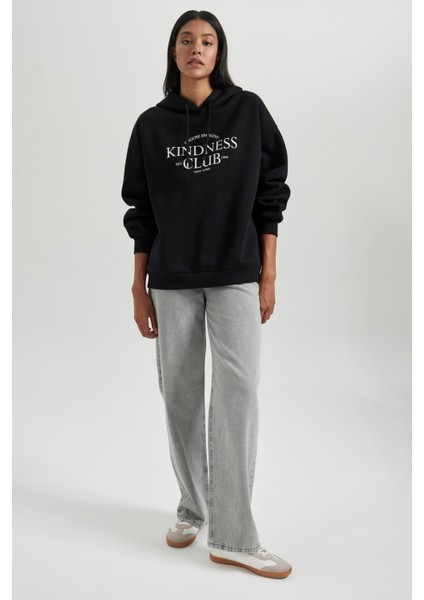 Oversize Fit Kapüşonlu Kalın Sweatshirt B4055AX23AU