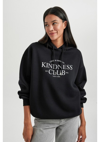 Oversize Fit Kapüşonlu Kalın Sweatshirt B4055AX23AU