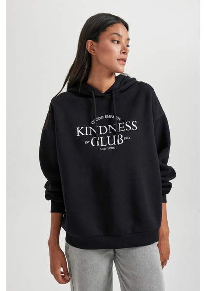 Oversize Fit Kapüşonlu Kalın Sweatshirt B4055AX23AU