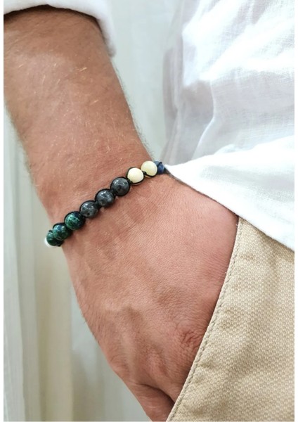 Yay Burcu Şık Erkek Doğal Taş Bileklik ( Kalsit , Lapis , Labradorit , Azurit , Ay Taşı ) YAYERKEK777