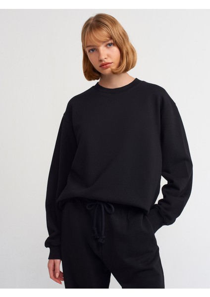 40146 Bisiklet Yaka Sweatshirt-Siyah