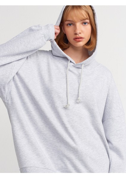 40142 Kapşonlu Sweatshirt-Gri Melanj