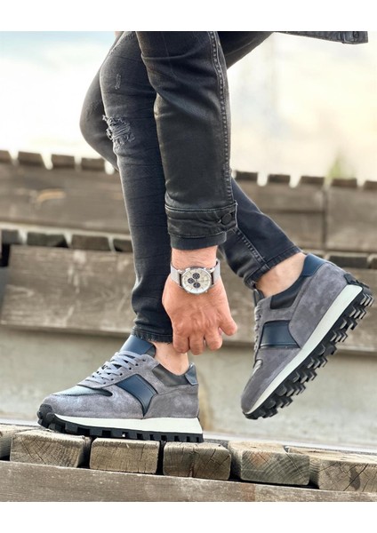 0467 Deri Gri Sneaker Erkek Ayakkabı