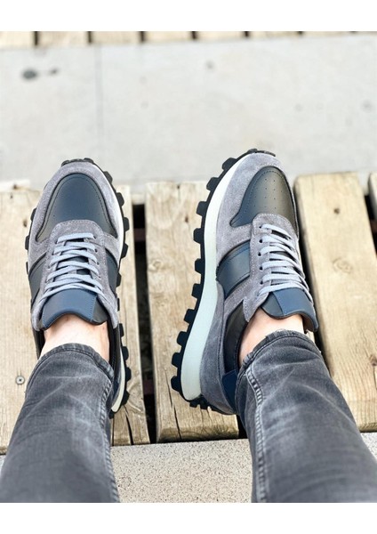 0467 Deri Gri Sneaker Erkek Ayakkabı