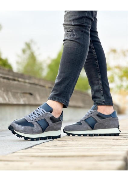 0467 Deri Gri Sneaker Erkek Ayakkabı