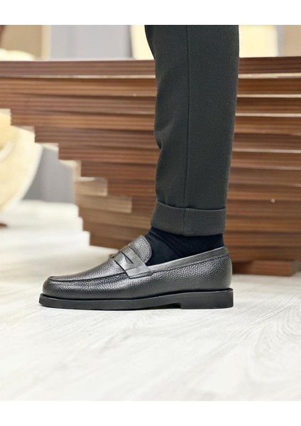 2441 Deri Mat Siyah Casual Erkek Ayakkabı