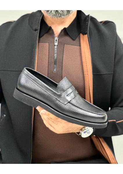 2441 Deri Mat Siyah Casual Erkek Ayakkabı