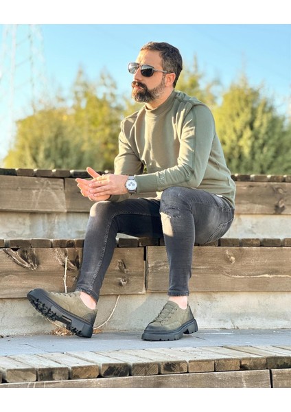 1232 Deri Haki Yeşil Casual Erkek Ayakkabı