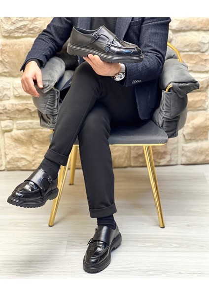 3012 Hakiki Deri Siyah Erkek Casual Ayakkabı