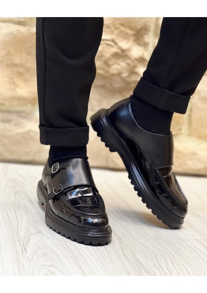 3012 Hakiki Deri Siyah Erkek Casual Ayakkabı