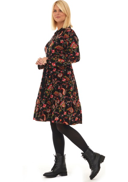 Pazen Siyah Sarmaşık Desen Sonbahar Kış Elbise fırsatları