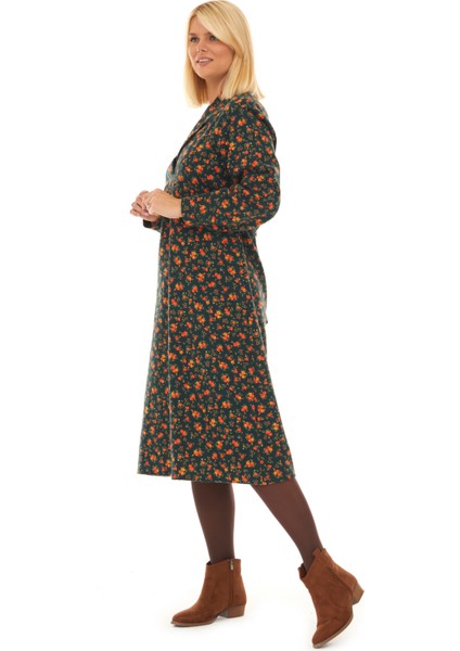 Pazen Yeşil Çiçek Detay Midi Sonbahar Kış Elbise fiyatları