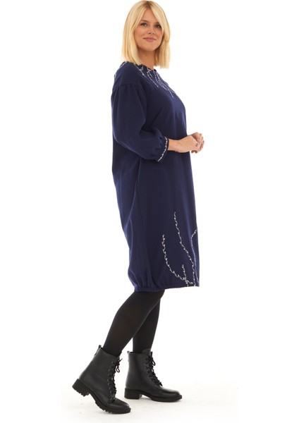 Pazen Lacivert Sarmaşık Işlemeli Sonbahar Kış Elbise fırsatları