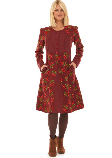 Pazen Bordo Çiçekli Sonbahar ve Kışlık Elbise fiyatları