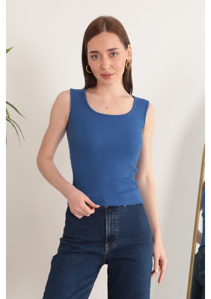 Kaşkorse Kumaş U Yaka Kadın Bluz-Saks
