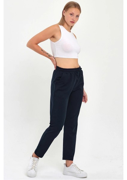 Kadın Gri-Lacivert Regular Fit Düz Paça Beli Lastikli Bağcıklı 2'li Eşofman Altı modelleri
