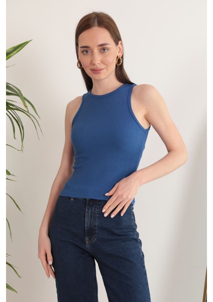 Kaşkorse Kumaş Halter Yaka Kadın Bluz-Saks