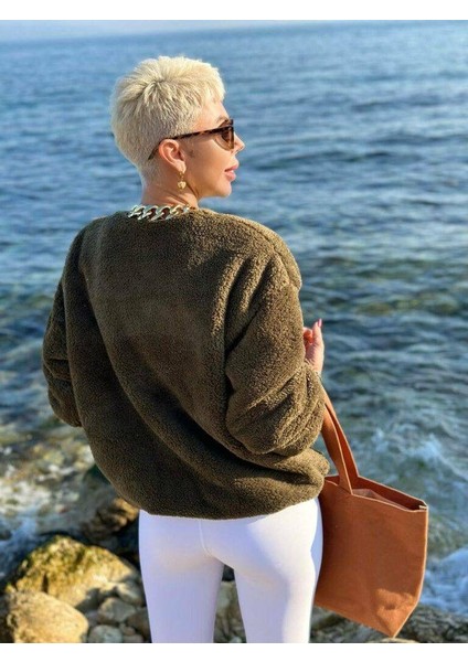Kadın Peluş Astarlı Tedy Ceket Haki modelleri