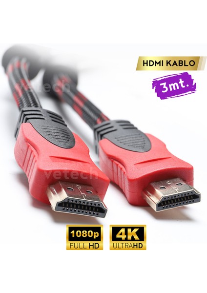 3 Metre HDMI Kablo Full Hd Tv Monitör Uydu Alıcısı Pc Uyumlu HDMI Kablosu