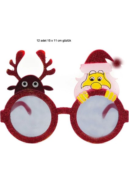Noel Baba ve Ren Geyiği Şeklinde Camlı Yılbaşı Gözlüğü 12 Adet