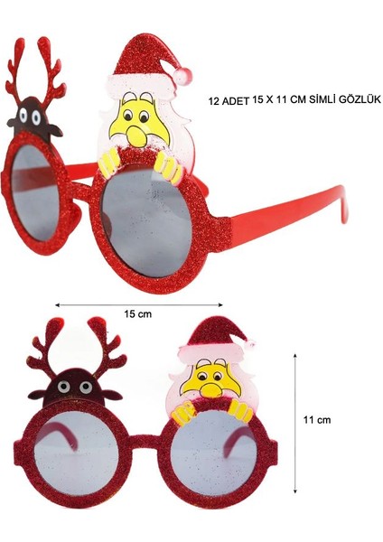 Noel Baba ve Ren Geyiği Şeklinde Camlı Yılbaşı Gözlüğü 12 Adet fiyatları