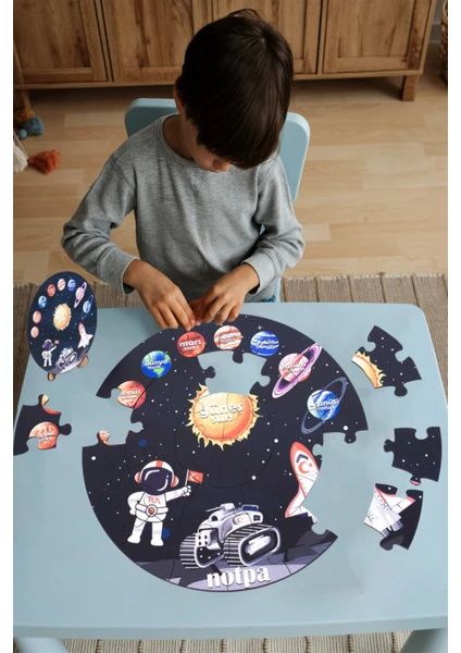 Ahşap Gezegen Puzzle 41CM, Mega Boy Renkli Uzay Bebek, Çocuk ve Okul Öncesi Için Puzzle