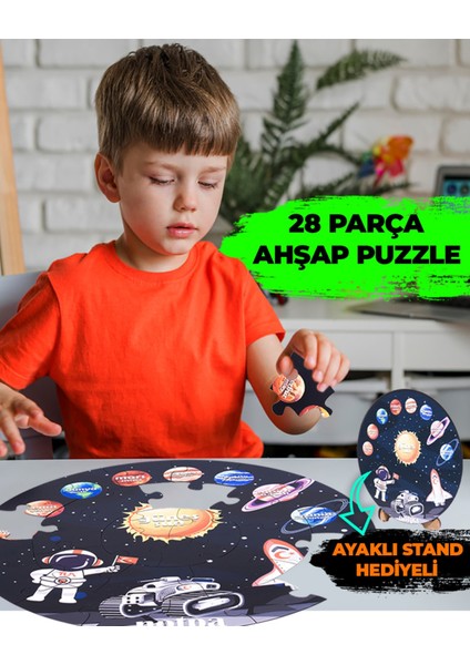 Ahşap Gezegen Puzzle 41CM, Mega Boy Renkli Uzay Bebek, Çocuk ve Okul Öncesi Için Puzzle