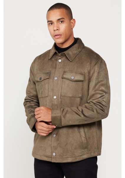 ALTINYILDIZ CLASSICS Erkek Haki Standart Fit Normal Kesim Gömlek Yaka Mont modelleri