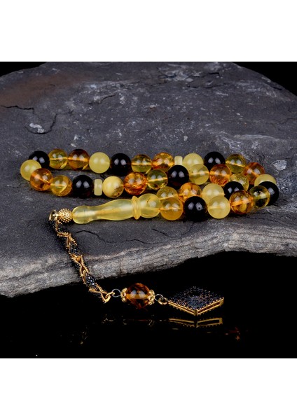 Zirkon Taşlı Püsküllü Renk Karması Doğal Damla Kehribar Tesbih fiyatları