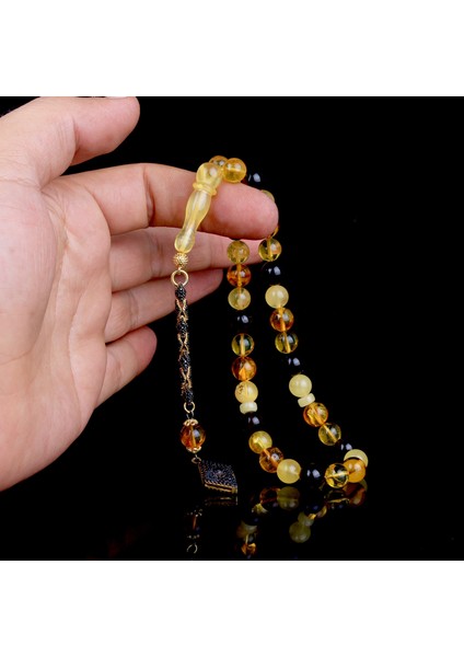 Zirkon Taşlı Püsküllü Renk Karması Doğal Damla Kehribar Tesbih modelleri