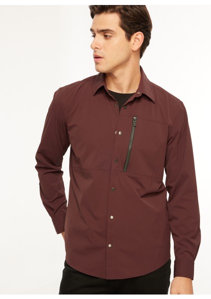 Basic Gömlek Yaka Düz Bordo Erkek Gömlek F3WM-GML171