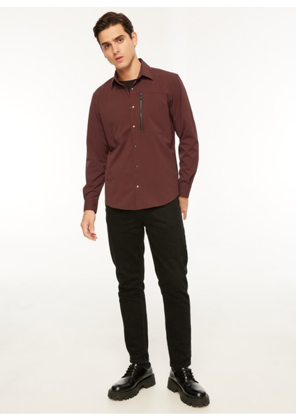 Basic Gömlek Yaka Düz Bordo Erkek Gömlek F3WM-GML171 fiyatları