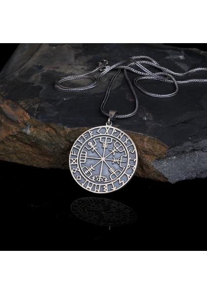 925 Ayar Gümüş Viking Pusulası Yön Model Kolye