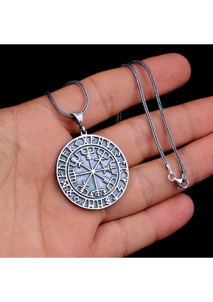 925 Ayar Gümüş Viking Pusulası Yön Model Kolye