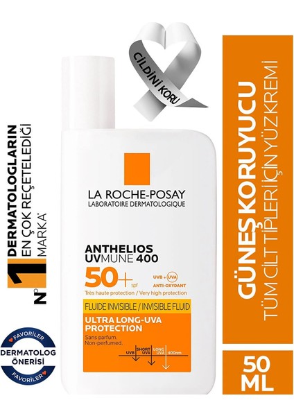 La Roche Posay Anthelios Uvmune Invisible Fluid Spf50 Karma Ve Yağlı Cilt Yüz Güneş Koruyucu 50ml