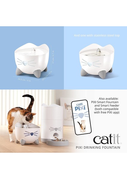 Pixi Fountain Çelik Hazneli Kedi Köpek İçin Otomatik Su Kabı 2 Lt