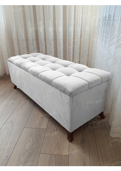 Yeni Model Lüks Çizgi Kapitoneli Sandıklı Puf Bench (120*45) Ceviz Ayak