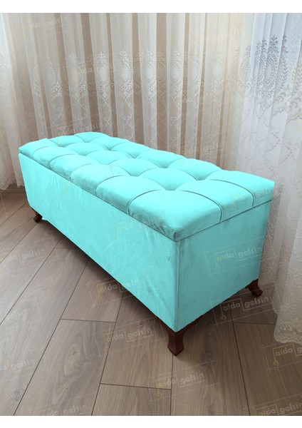 Yeni Model Lüks Çizgi Kapitoneli Sandıklı Puf Bench (120*45) Ceviz Ayak