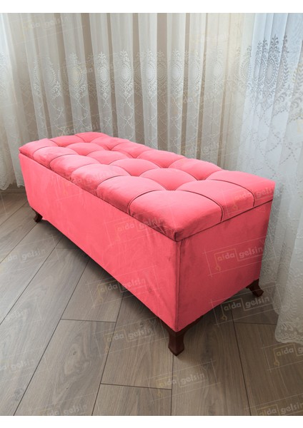Yeni Model Lüks Çizgi Kapitoneli Sandıklı Puf Bench (120*45) Ceviz Ayak