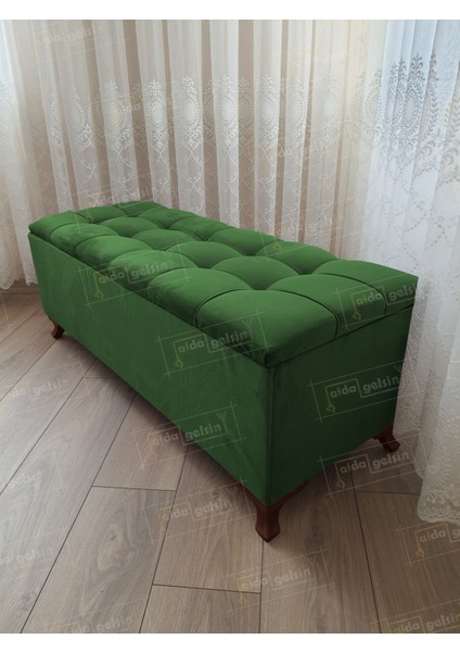Yeni Model Lüks Çizgi Kapitoneli Sandıklı Puf Bench Ceviz Ayak (110*45)