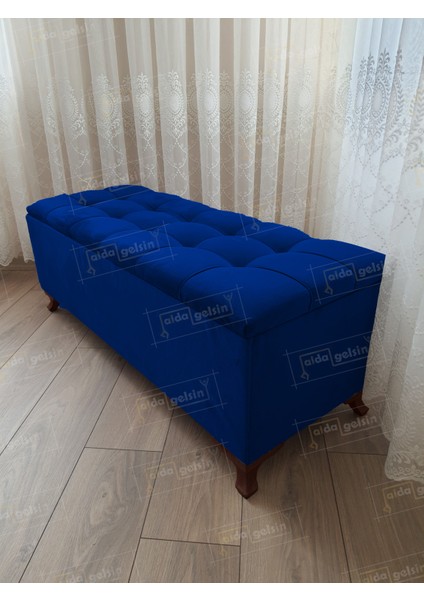 Yeni Model Lüks Çizgi Kapitoneli Sandıklı Puf Bench Ceviz Ayak (110*45)