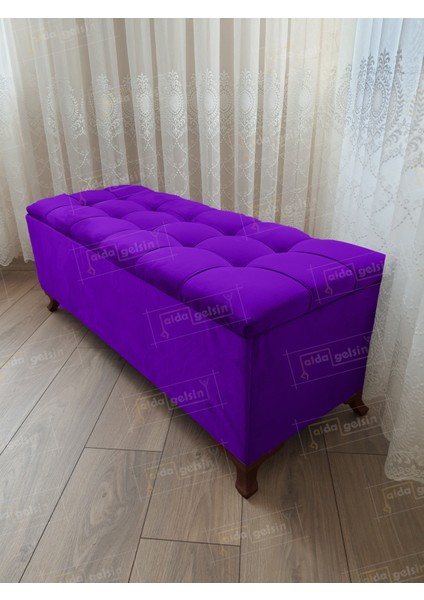 Yeni Model Lüks Çizgi Kapitoneli Sandıklı Puf Bench Ceviz Ayak (110*45)