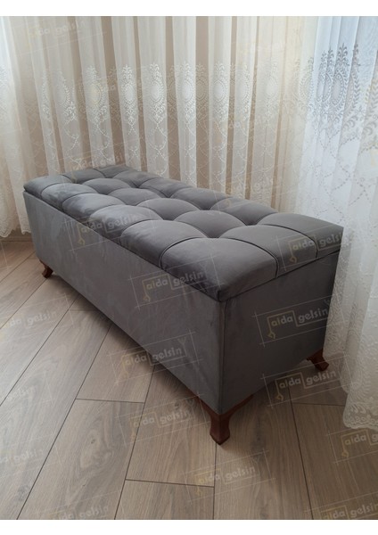 Yeni Model Lüks Çizgi Kapitoneli Sandıklı Puf Bench Ceviz Ayak (100*45)