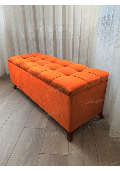 Yeni Model Lüks Çizgi Kapitoneli Sandıklı Puf Bench Ceviz Ayak (100*45)