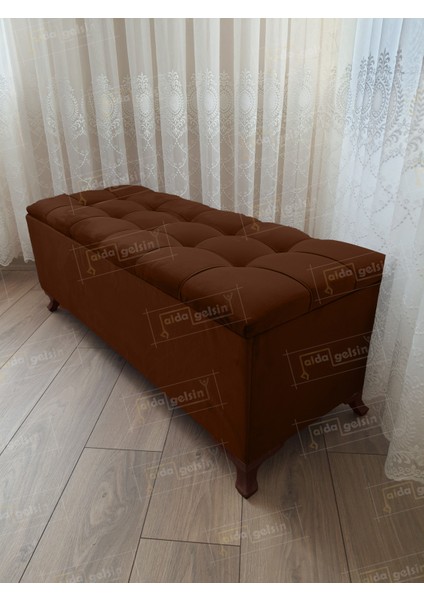 Yeni Model Lüks Çizgi Kapitoneli Sandıklı Puf Bench Ceviz Ayak (100*45)
