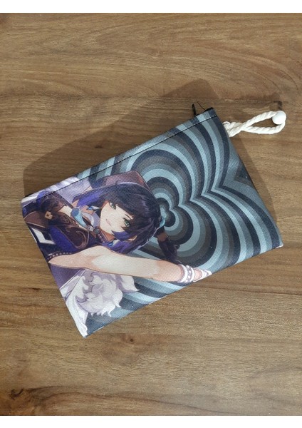 Genshin Impact -Yelan Petrol Mavisi Desenli Tasarım Bez Kalemlik-Cüzdan