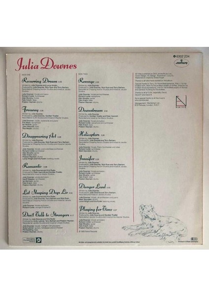 Julia Downes Let Sleeping Dogs Lie Lp Plak (1983 Orjinal Alman Baskı)