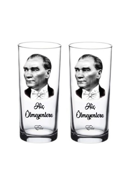 Blackbonds Kişiye Özel Atatürk Isimli Hiç Ölmeyenlere Baskılı Rakı ve Meşrubat Bardağı 2 Li